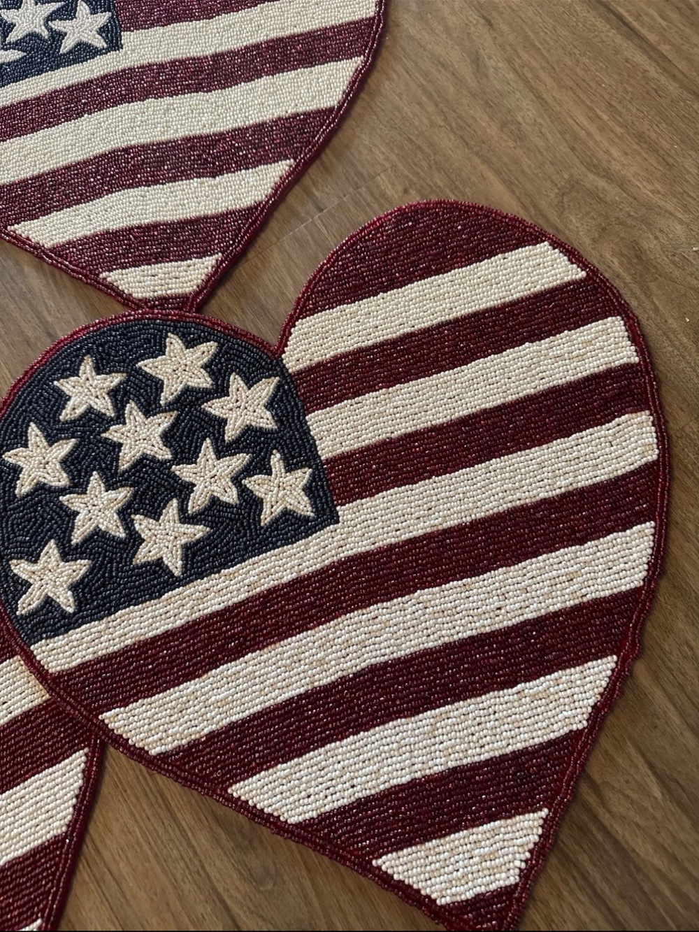 Patriotic Heart Beaded charger - Red, White & Blue
